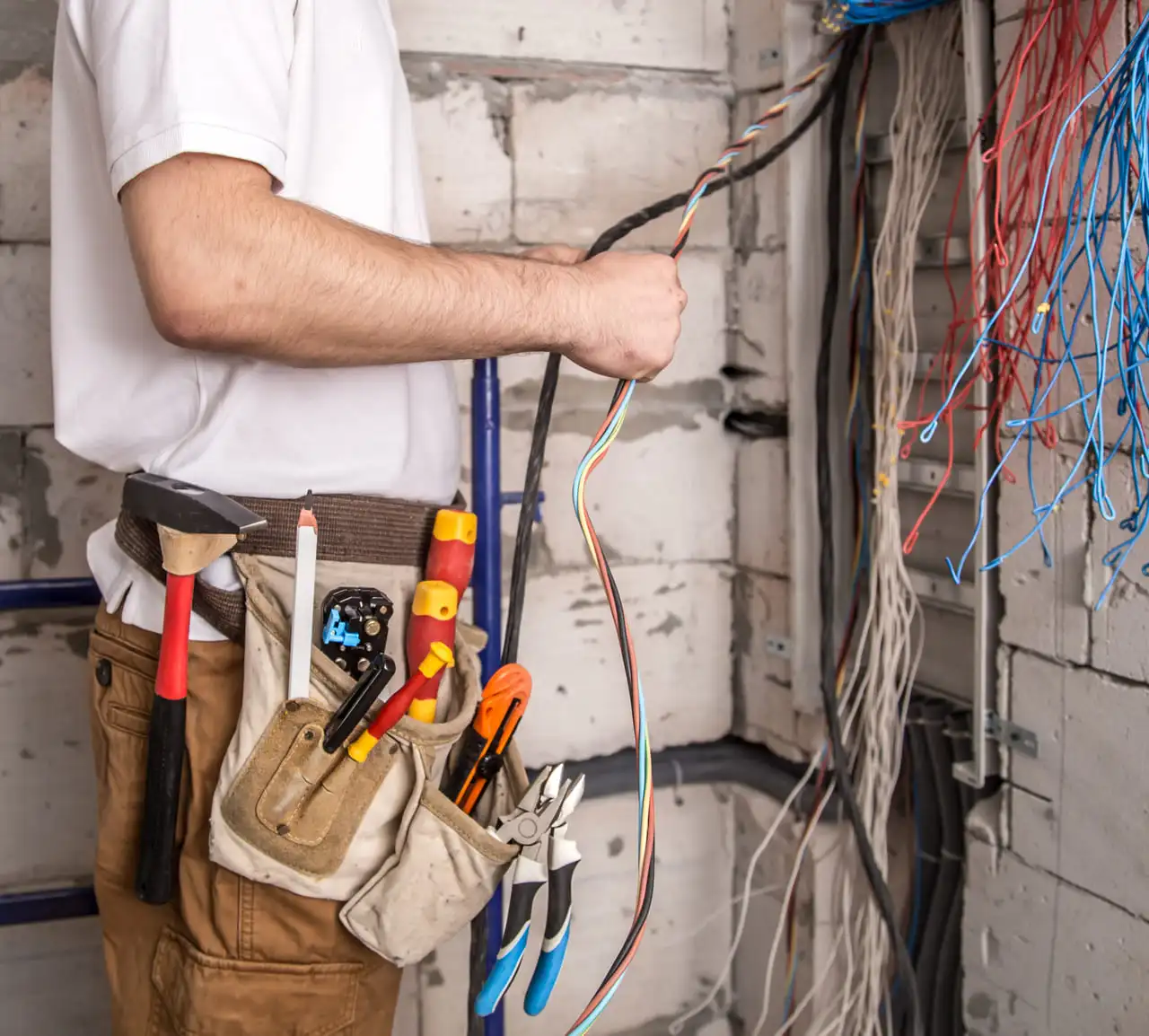 Electricista instalando enchufe/cuadro eléctrico en vivienda